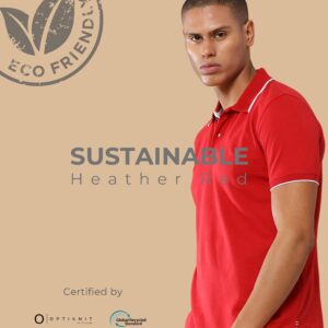 Sustainable Jacquard Polo Heather Red T-Shirt – Certified by Optiknit & GRS – Free Custom Logo Printing