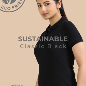 Sustainable Jacquard Polo T-Shirt – Classic Black (Women)