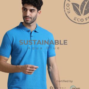 Sustainable Aqua Blue Jacquard Polo – Free Custom Logo Printing
