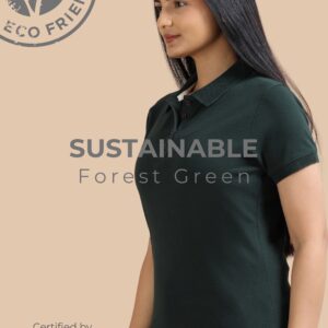 Sustainable Jacquard Polo T-Shirt – Forest Green (Women)