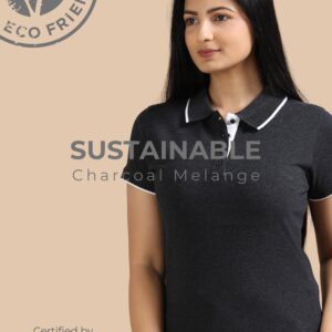 Sustainable Jacquard Polo T-Shirt – Charcoal Melange (Women)