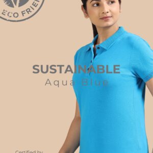Sustainable Jacquard Polo T-Shirt – Aqua Blue (Women)
