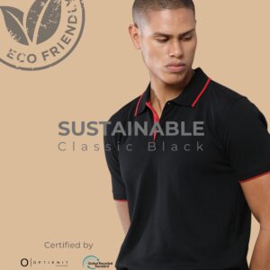 Sustainable Classic Black Polo with Red Tipping – Free Custom Logo Printing