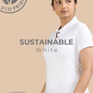 Sustainable Jacquard Polo T-Shirt – White (Women)