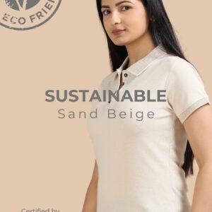Sustainable Jacquard Polo T-Shirt – Sand Beige (Women)