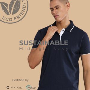 Sustainable Jacquard Polo T-Shirt – Midnight Navy