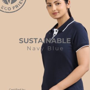Sustainable Jacquard Polo T-Shirt – Navy Blue (Women)